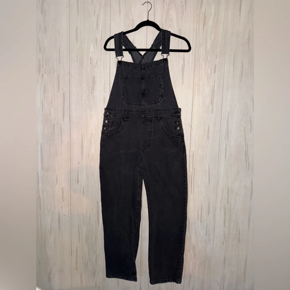 Free People We The Free Ziggy Denim Overalls in Mineral Black, Size Large - Picture 2 of 9